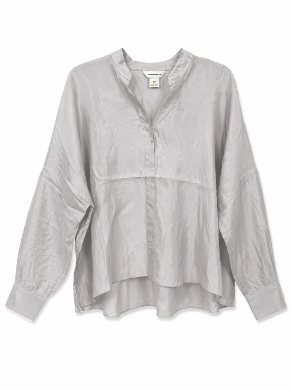 NWT Club Monaco Shirred Popover Top Silver Gray Satin Blouse Size Small